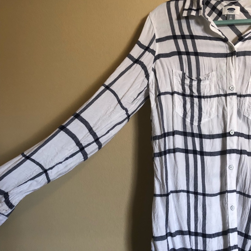 TALL plaid shirt, white and navy button down